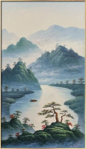 山水聚宝盆油画竖版 230006