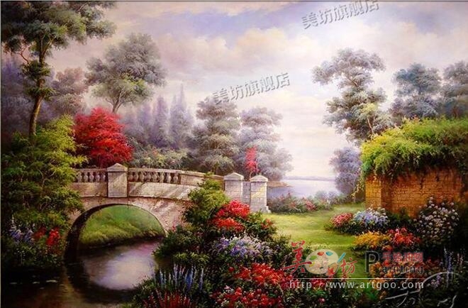 欧式手绘油画美式客厅餐厅卧室装饰画壁画托马斯风景花园景