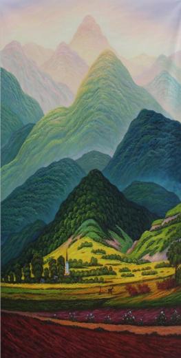 美坊手绘欧式风景山水油画客厅玄关过道装饰画靠山竖版挂画巨人山 美坊出品 全手工油画 向经典致敬