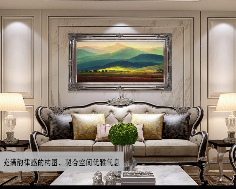 手绘欧式风景大卫巨人山油画玄关装饰画客厅办公室大横幅定制 巨人山挂画 安家福宅 步步高升！