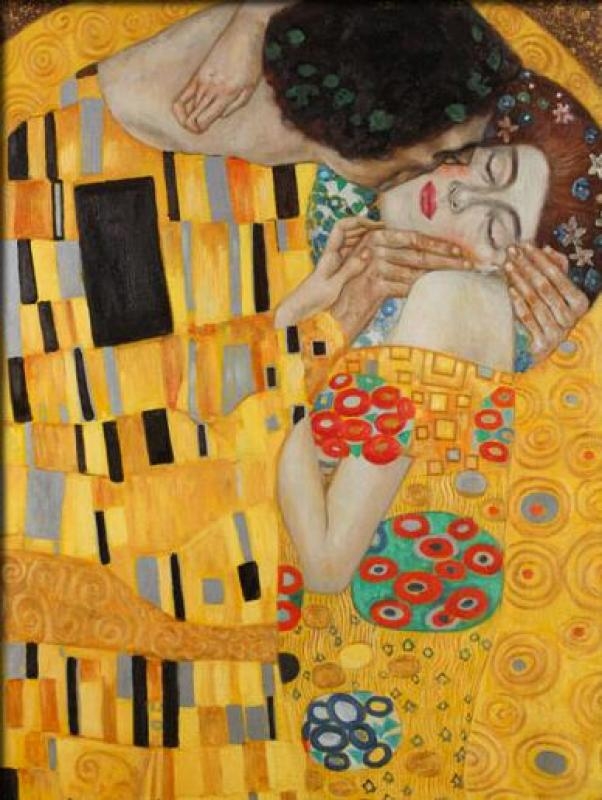 欧式手工油画卧室玄关酒店会所装饰画手绘名画克林姆特klimt吻