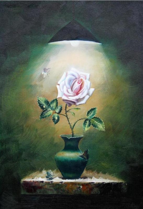 美坊纯手绘油画简约现代欧式挂画客厅玄关卧室骄傲玫瑰花卉装饰画