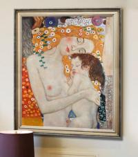 母与子 克林姆特世界名画临摹 美坊画师全手绘欧式油画人物卧室玄关竖版装饰画壁画