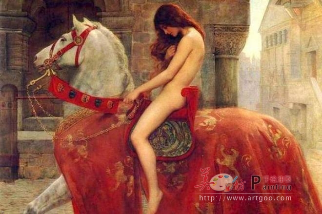 《马背上的Godiva夫人》油画 世界历史名画临摹复制