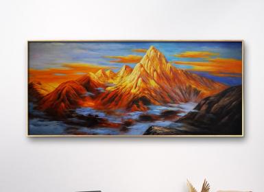 《日照金山》 ARTmix原创手绘油画客厅装饰画办公室靠山油画别墅挂画AM2367