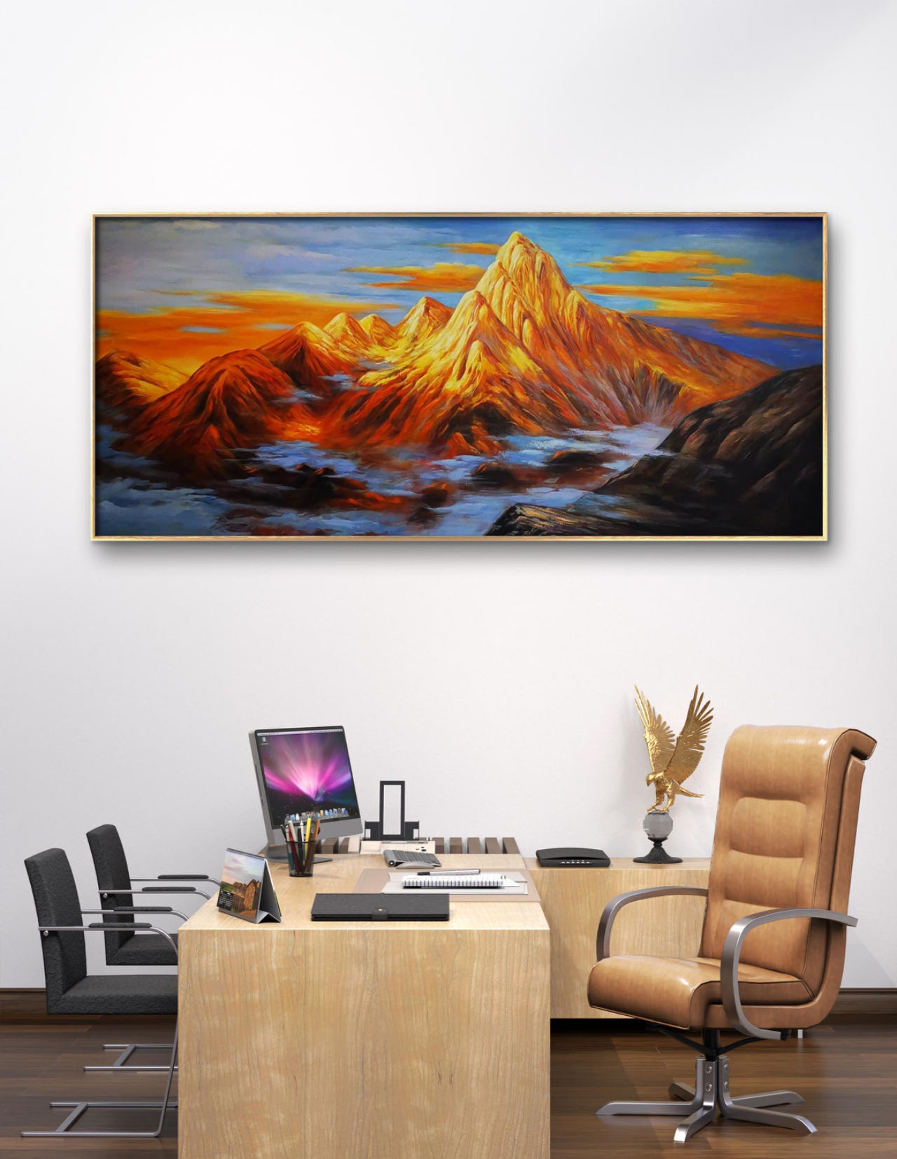 《日照金山》 ARTmix原创手绘油画客厅装饰画办公室靠山油画别墅挂画AM2367
