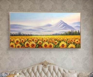 《阳光下的向日葵花海》手绘油画向日葵 财运向阳 花卉画净化负能量 艺术挂画 客厅风水装饰首选