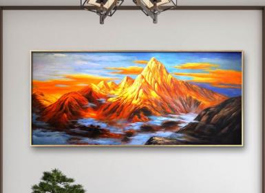 《日照金山》 ARTmix原创手绘油画客厅装饰画办公室靠山油画别墅挂画AM2367