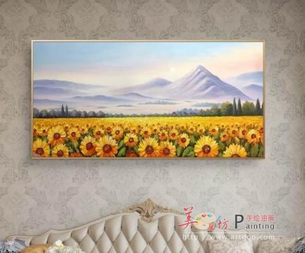 《阳光下的向日葵花海》手绘油画向日葵 财运向阳 花卉画净化负能量 艺术挂画 客厅风水装饰首选