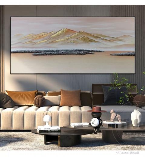 《金山·影》ARTmix原创手绘抽象金山油画极简手绘装饰画 客厅办公室背景墙挂画 现代艺术收藏品 AM2349