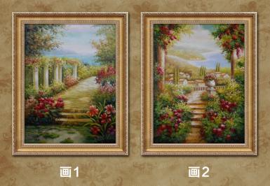 美坊纯手绘欧式风景油画山水地中海花园景装饰画客厅壁画玄关挂画 大师纯手绘油画 可定制