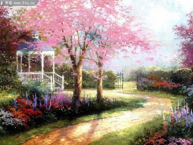美坊 欧式手绘油画美式客厅餐厅卧室装饰画壁画托马斯风景花园景 全手工油画 乡村花园风景馆藏品质
