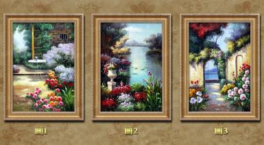 田园地中海风景油画纯手绘三联客厅别墅装饰画欧式美式有框挂画 美坊纯手工 手绘油画 客厅推荐