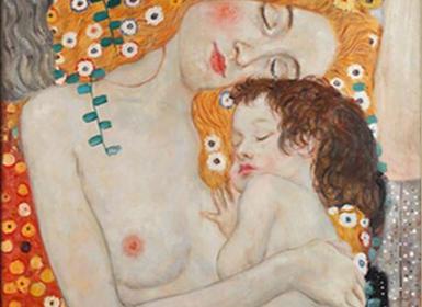 手绘欧式油画人物卧室玄关竖版装饰画壁画克林姆特世界名画母与子
