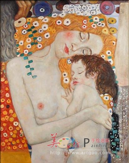 手绘欧式油画人物卧室玄关竖版装饰画壁画克林姆特世界名画母与子