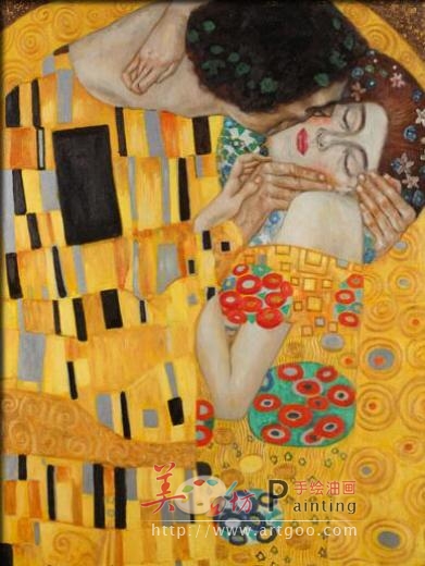 欧式手工油画卧室玄关酒店会所装饰画手绘名画克林姆特klimt吻