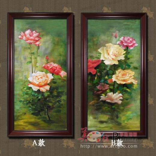 纯手绘牡丹花油画玄关客厅卧室二联竖版中式花卉装饰挂画定制富贵牡丹 国色天香 花中王 浓情华贵