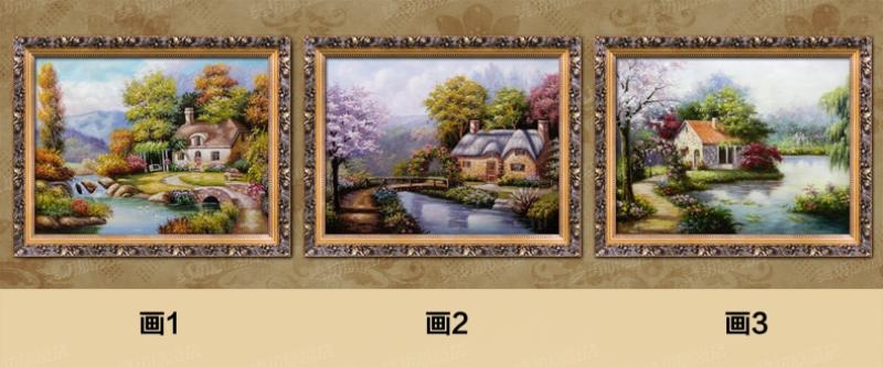 美坊欧式风景山水纯手绘油画沙发墙三联幅幸福家园客厅餐厅装饰画 美坊画师全手绘油画 配品位之家