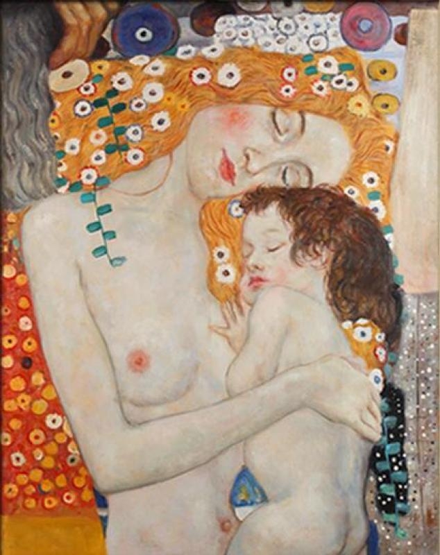 手绘欧式油画人物卧室玄关竖版装饰画壁画克林姆特世界名画母与子