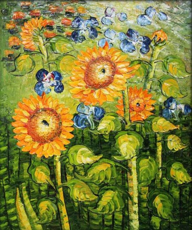 纯手绘油画太阳花向日葵厚油印象有框竖版挂画玄关卧室装饰画 厚油印象油画 馆藏级品质 百年保存