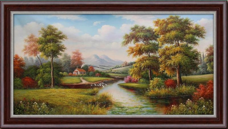 山水乡村风景油画手绘欧式古典有框画横版客厅装饰画手工定制