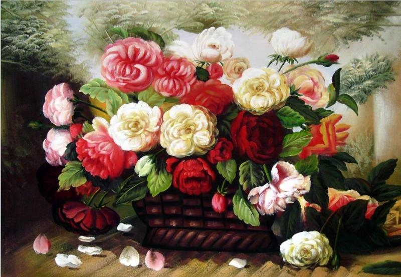 美坊手绘欧式油画客厅卧室玄关餐厅壁画挂画古典花卉大丽花开富贵 欧式古典 美坊画师手绘 高贵艺术典范