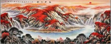 鸿运当头聚宝盆风景油画风水画 FJ05231