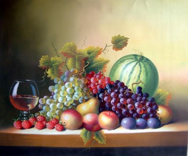 欧式水果静物油画 餐厅酒店别墅静物水果画有框装饰油画墙画定制