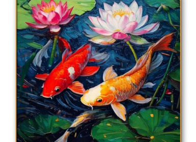 《莲叶锦鲤》手绘油画上新｜收藏级东方艺术装饰画｜家居送礼优选 AM2398