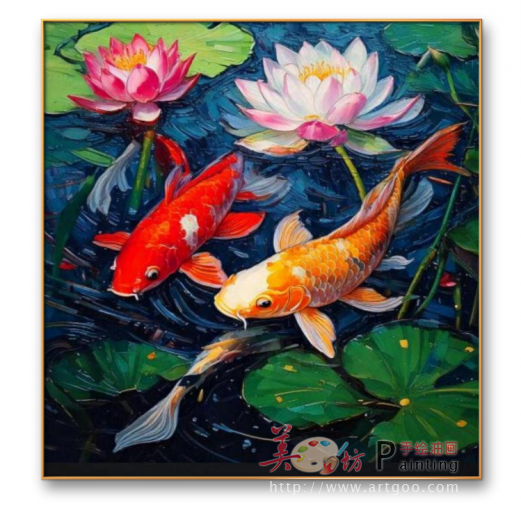 《莲叶锦鲤》手绘油画上新｜收藏级东方艺术装饰画｜家居送礼优选 AM2398