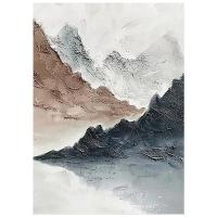 《侘寂山语》侘寂风山水纯手绘油画玄关装饰画客厅抽象风景大幅落地肌理画挂画 AM2404