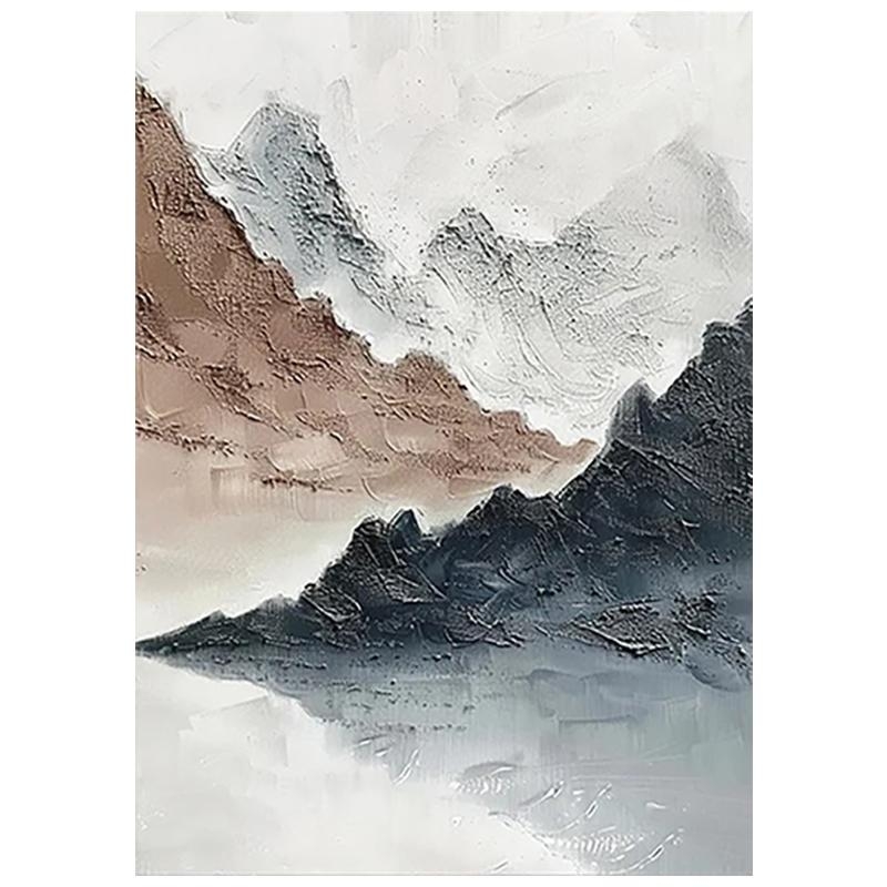 《侘寂山语》侘寂风山水纯手绘油画玄关装饰画客厅抽象风景大幅落地肌理画挂画 AM2404